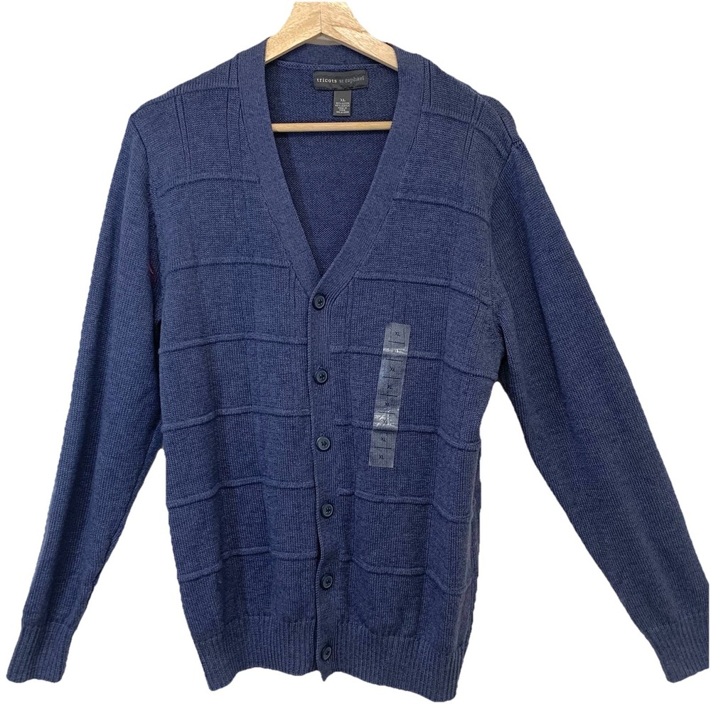 Tricots St Raphal Men Cardigan Button Up XL Blue Cotton Blend Casual Preppy Work